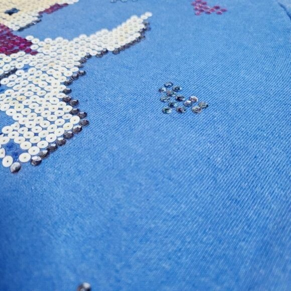 Vintage 90s Blue Sequin Kitty Cat Girly Crewneck Sweatshirt - Picture 11 of 13